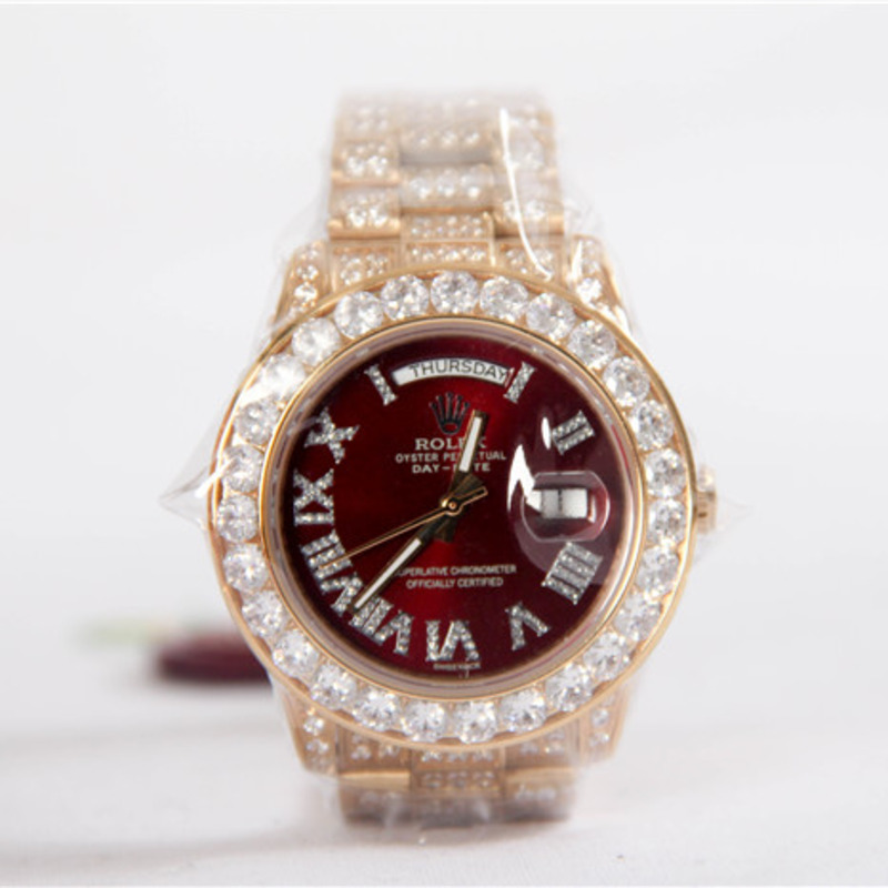 high quality rolex day-date Di*m*nd bezel and red Di*m*nd watch