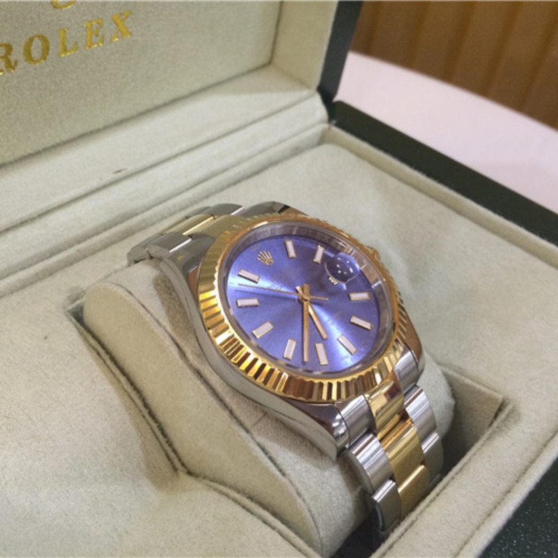 High Quality Rolex Two Color Gold Datejust Purple Dial Wristwatch