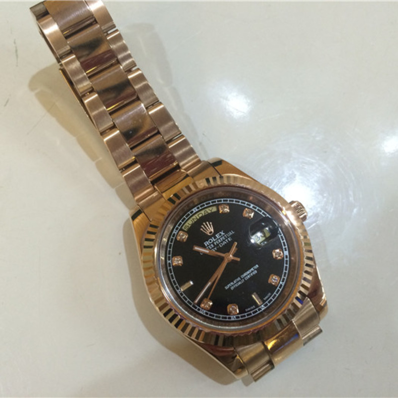 high quality rolex gold datejust Di*m*nd black dial swiss watch