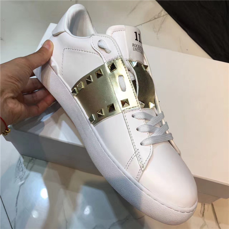Valentino White Sneakers With Golden Stripe